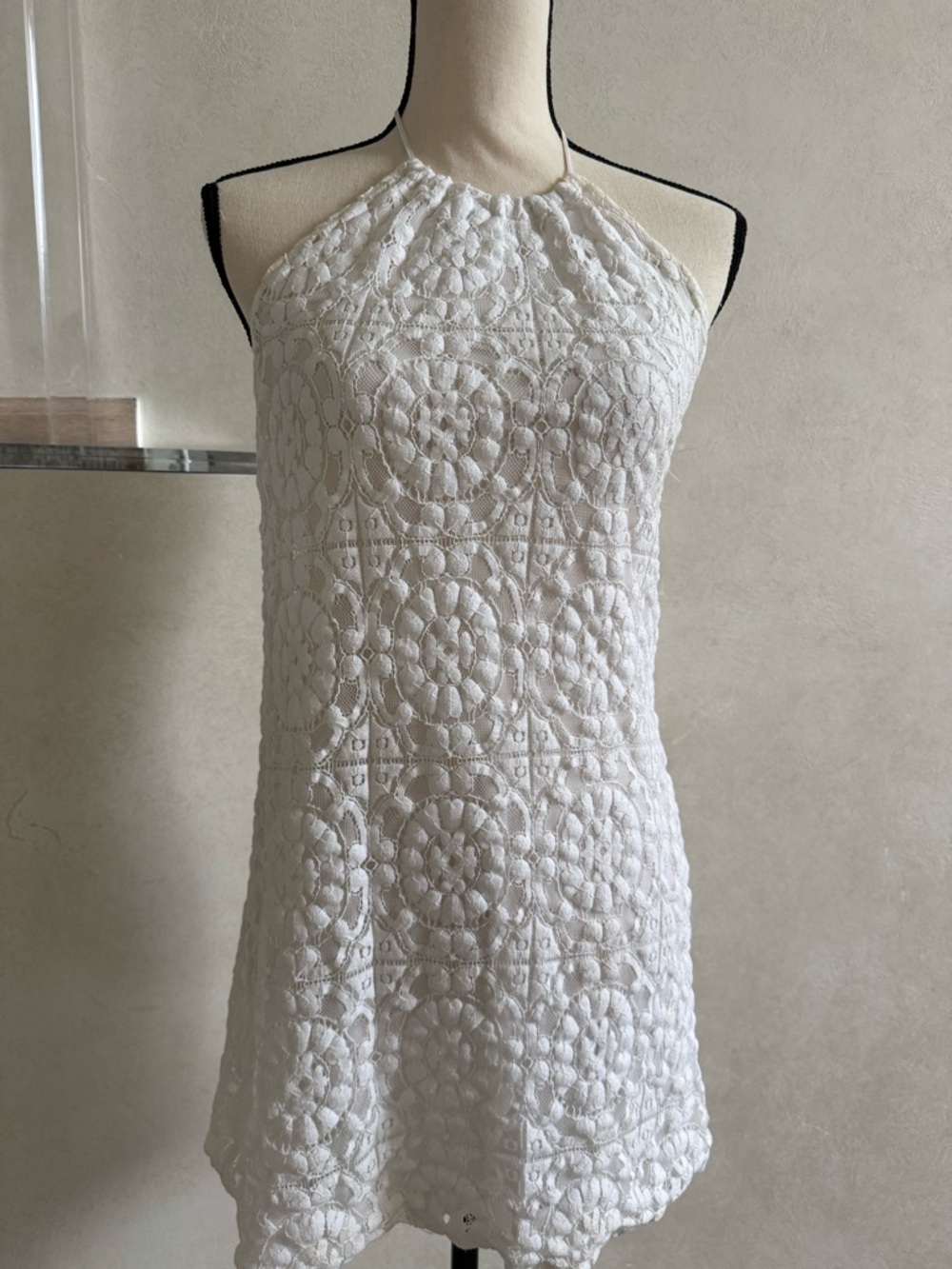 Zara White Crochet Halter Mini Dress